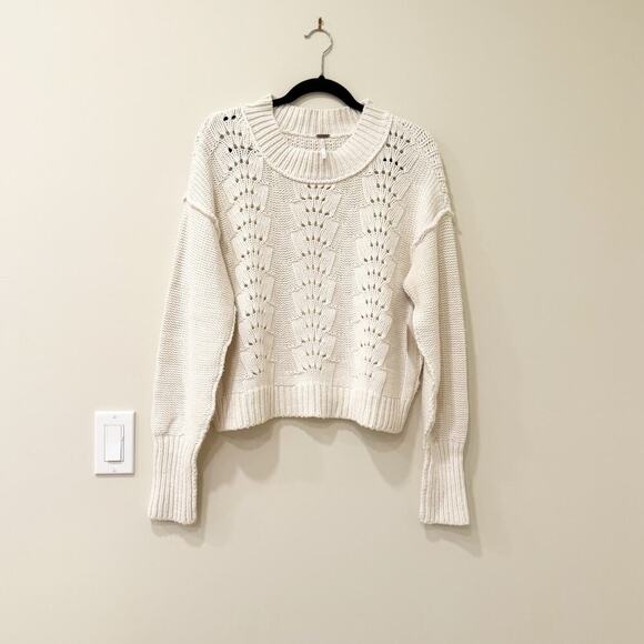 Free People Bell Song Knit Pointelle Sweater Long Sleeve  Bone White Size M NWT - Picture 13 of 13